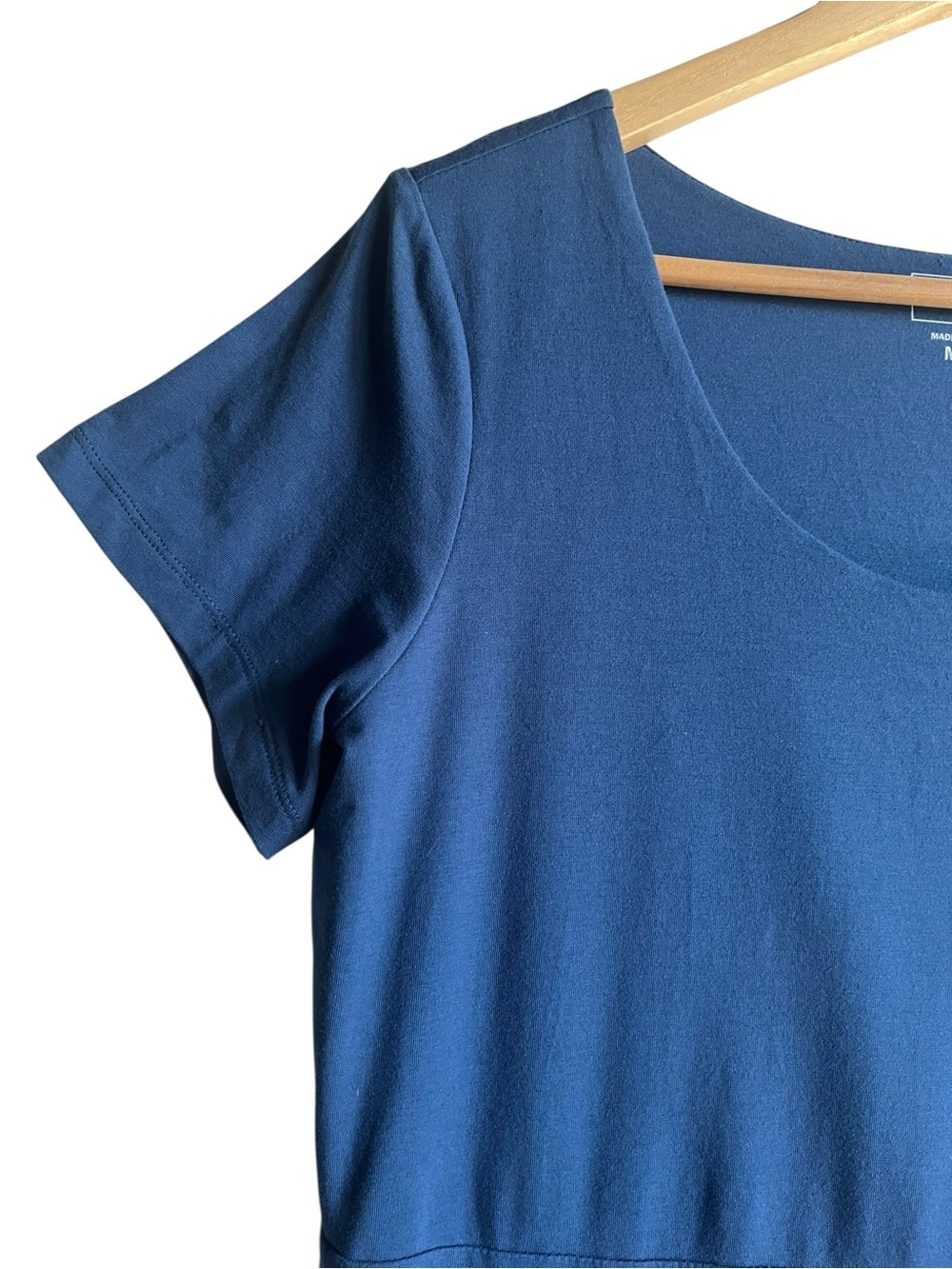 L.L.Bean Easy Cotton Fit & Flare Dress Medium Blue Pockets - Picture 9 of 16